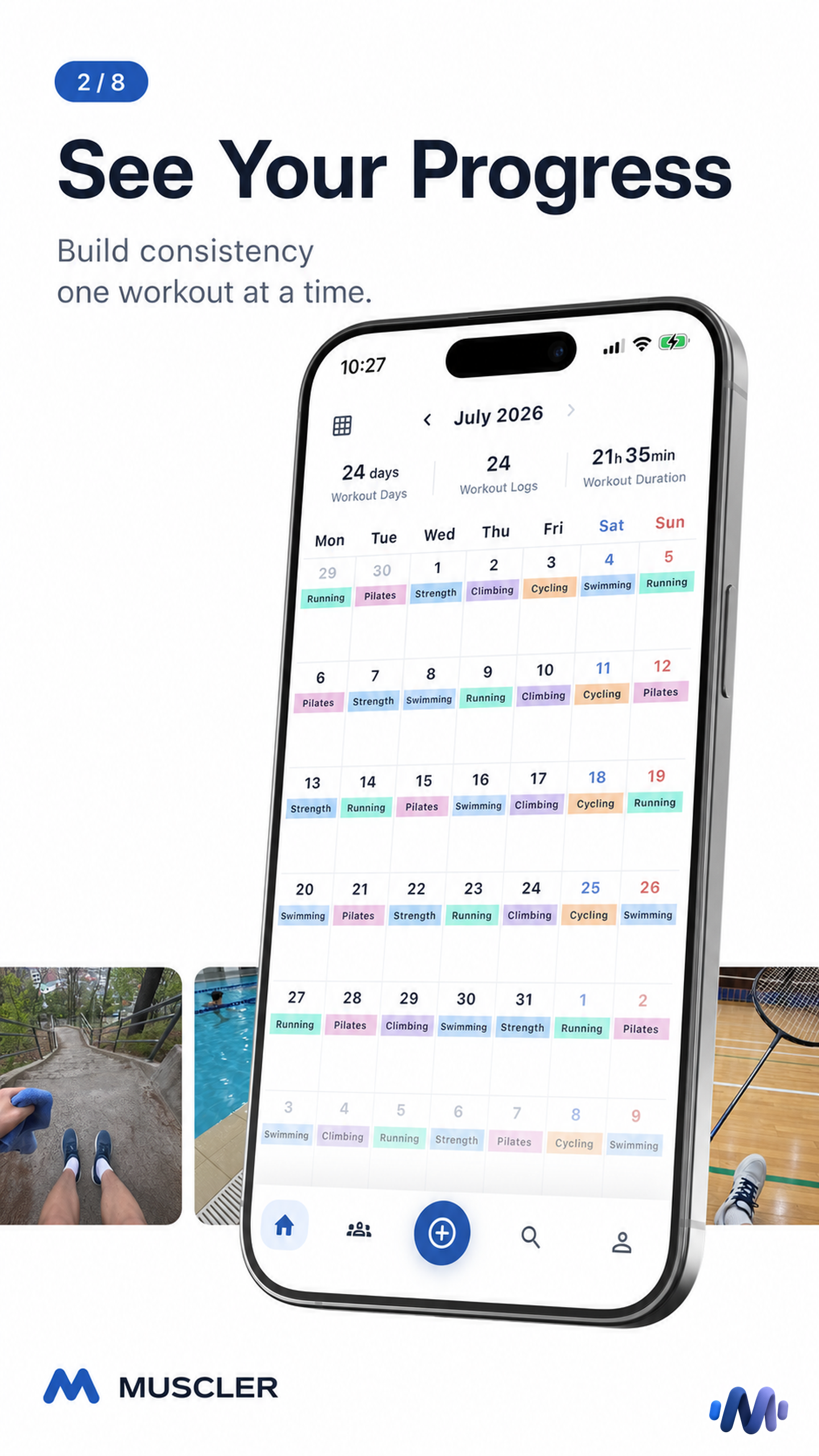 Workout calendar and progress in Muscler